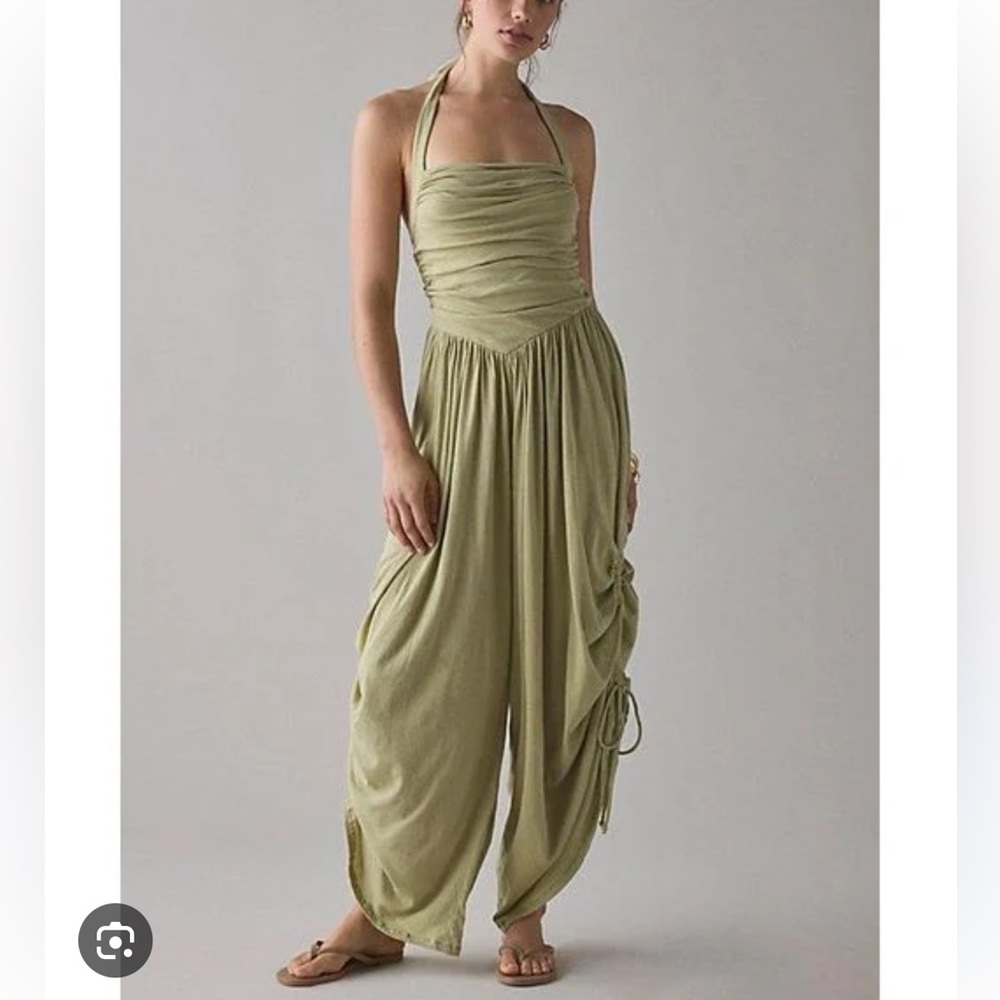 ISO Out From Under Sunkissed Ruched Barrel Leg Jumpsuit greenXS urban outfitters